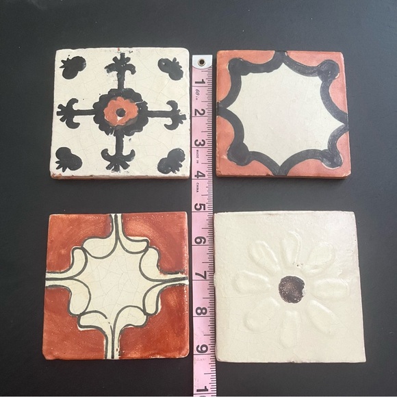Mexican Hand Painted Terra-Cotta Talavera Vintage Tiles Set of 4 - Picture 12 of 14